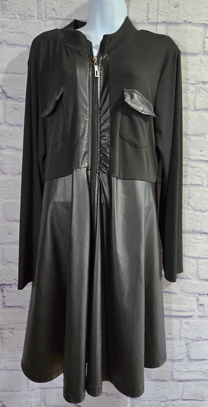 Shein Curve Black Faux Leather Full Zip Front Dress 3XL Lightweight